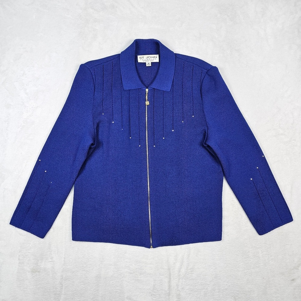 Vtg St John Pant Suit Jacket Marie Gray Women 6 Knit Royal Gold Full Zip Pull On - Picture 2 of 16